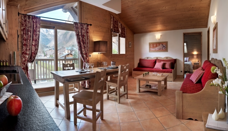 An artist's impression of an example of the lounge area of a Two Bedroom Apartment in L'Oree Des Neiges, Vallandry, France