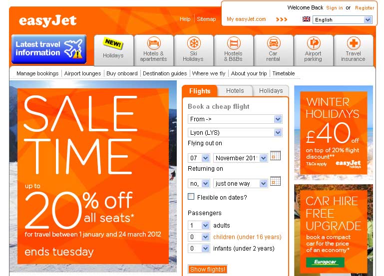 Save 20% on all flights with easyjet