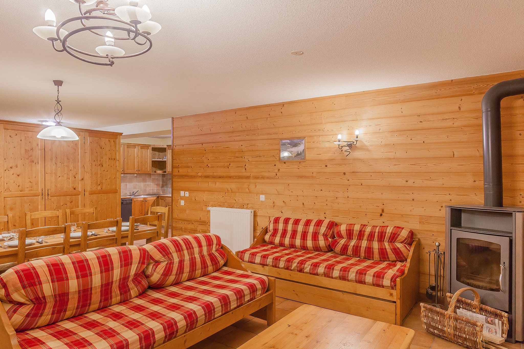 Les Balcons de la Rosiere - living area with log burning stove
