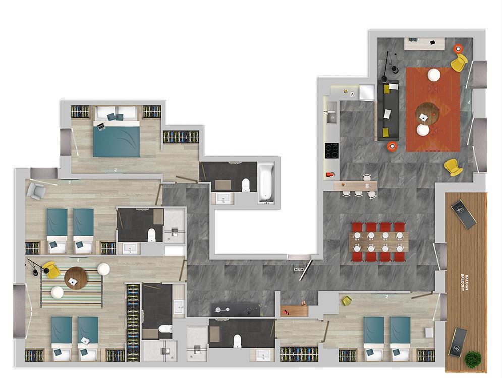 Chalets Izia 4 bed apartment floor plan